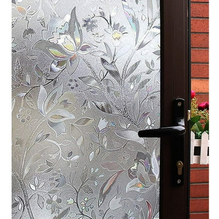 Peel Stick Window - Moaere 3D Static Glass Films Window Privacy Film Decorative Flower Film Sticker for Heat Control Anti Uv Self Adhesive Peel And Stick 17.5