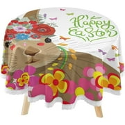 SKYSONIC Happy Easter Round Tablecloth 60inch Indoor Wrinkle Free, Colorful Flower Butterflies Circular Lace Table Cover Washable for Kitchen Party BBQ Dining Decor