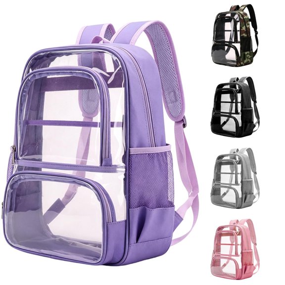 CUZIBR Clear Backpack Heavy Duty Transparent See Through Rucksack With Double Front Zipper Compartments Padded Adjustable Straps Side For Concert Sports Game Travel School