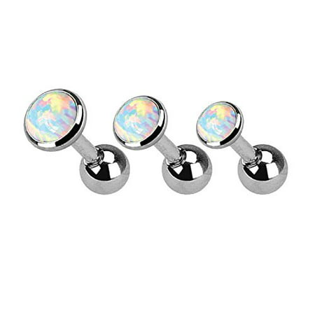 BodyJ4You® Tragus Earrings Stud White Aurora Opal Stone 16G Cartilage Piercing Jewelry Set 3