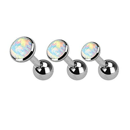 - BodyJ4You® Tragus Earrings Stud White Aurora Opal Stone 16G Cartilage Piercing Jewelry Set 3 Pieces