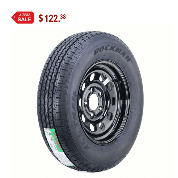 ROCKMAN Trailer Tire Wheel Assembly ST205/75R15 8-Ply D 107M 5 Lug on 4.5" PCD Black Mod Rim