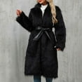 thumbnail image 5 of FRSASU Women Winter Faux Plush Coats V Neck Solid Color Long Sleeve Fuzzy Fleece Outerwear Warm Jackets Black, 5 of 9