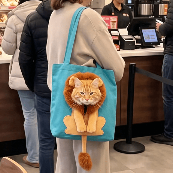 Lion-Shaped Pet Canvas Shoulder Bag Portable Cat Carrier Tote Bag Breathable Dog Carrying Case Outdoor Travel Handbag for Small Cat Dog Pet,A