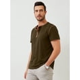 thumbnail image 3 of Demotime Men's Henley Shirts Short Sleeves Round Neck Casual Basic Shirt Summer Solid Color Lightweight Button T Shirts Army Green L Tops, 3 of 6