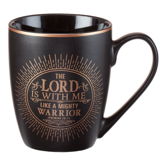 Christian Encouragement Gifts for Men/Women Matte Black Coffee Mug w/Metallic Font Scripture Verses â€œThe Lord is with Meâ€ Jeremiah 20:11 12oz Stoneware