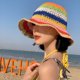 thumbnail image 5 of Sombrero de paja arcoíris con circunferencia de la cabeza de 56-58 cm, para mujer, protector solar de verano, para playa, sombrero de pescador, sombrero con rayas que cubre la cara, 5 of 5