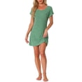 thumbnail image 2 of Noche de punto acanalado para mujer INSPIRE CHIC, camisón de manga corta, pijama casual, camiseta de cuello redondo, 3XL, verde, 2 of 6