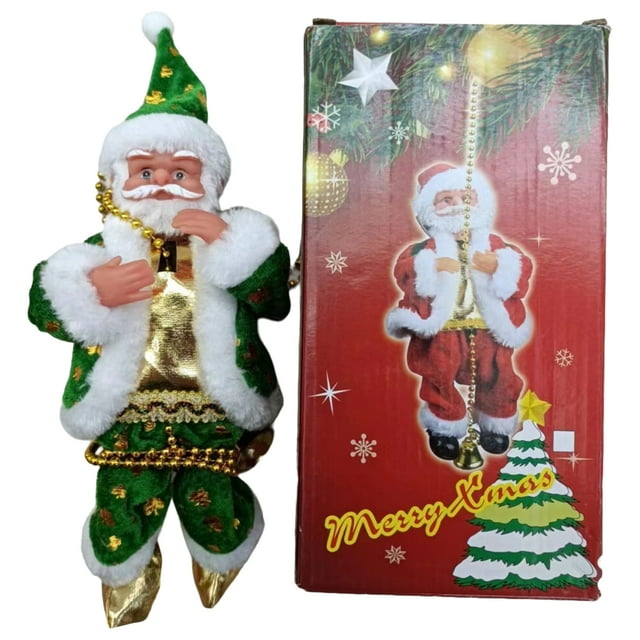 pitrice Electric Climbing Santa Doll Battery-Powered Holiday Figurine For Tree Decoration Santa Claus Musical Climbing Rope Green