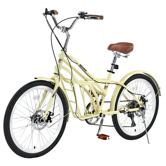 Meghna 24 inch Commuter Bike 6 Speed Dual Disc Brake with Front Storage for Women Daily Commuting Beige