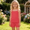 thumbnail image 2 of Tranfacy Girls 4-15Y Summer Solid Thin Spaghetti Strap Tank Top Shorts Casual Round Neck Matching Suits, 2 of 5