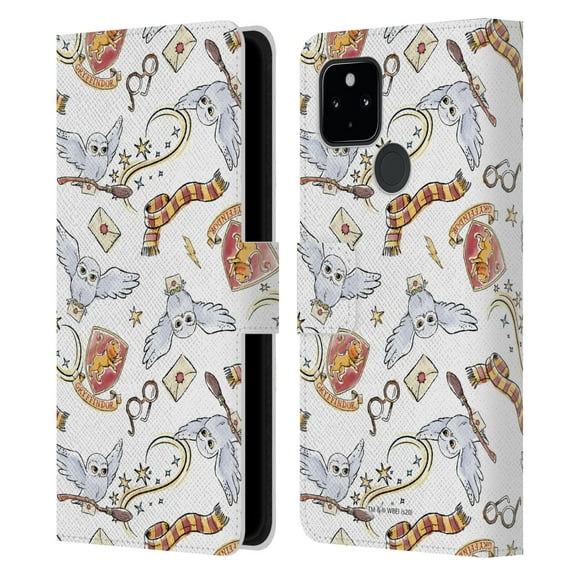 Head Case Designs Officially Licensed Harry Potter Deathly Hallows XIII Hedwig Owl Pattern Leather Book Wallet Case Cover Compatible with Google Pixel 4a 5G