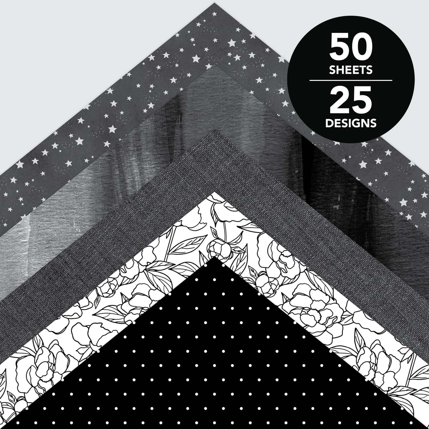 Roobee by Mara Mi Black and White Printed Scrapbook Paper, 50 Sheets, 25 Designs