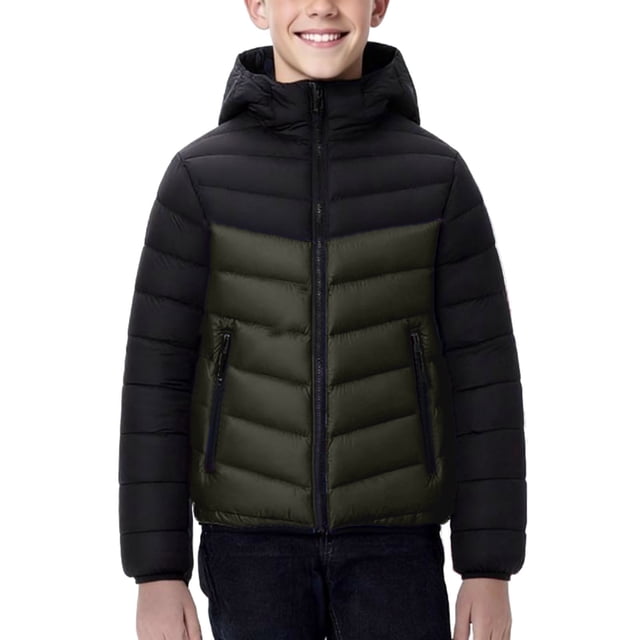 HAiming Boys Girls Puffer Jacket Coat Lightweight Quilted Color Block Padded Long Sleeve Full Zip Warm Outwear