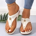thumbnail image 3 of Flip Flops for Women Orthopedic Thong Sandals Trendy Metal Decor Hollow out Wedges Slides Casual Arch Support Summer Slippers White Size 9.5, 3 of 6
