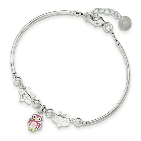 Roy Rose Jewelry Sterling Silver Children's Enamel Owl Stars Swarovski Bracelet ~ Length 6'' inches