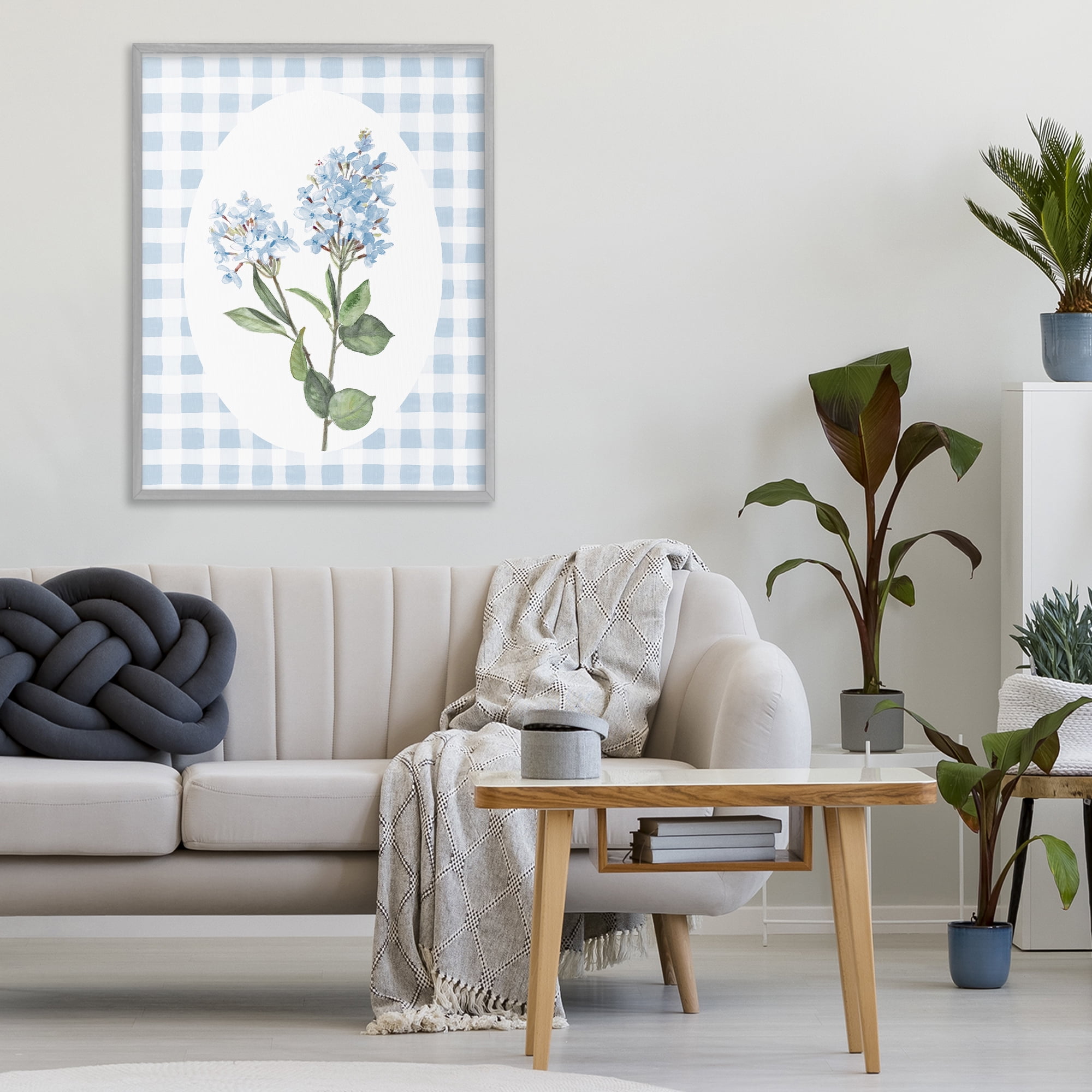 Stupell Industries Blue Checkered Blooms Gray Framed Giclee Art, design by Lanie Loreth