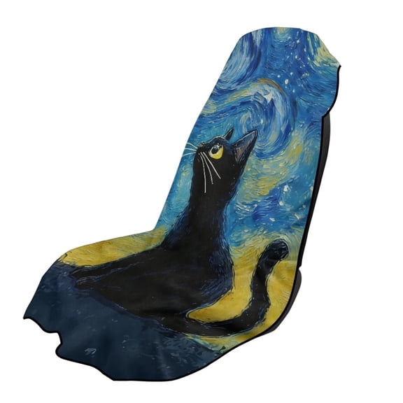 Xixirimido Starry Night & Cat Print Gym Car Seat Cover Towel – Sweatproof Protector for Post-Workout – Large Universal Front Seat Mat Non-Slip for Cars, Trucks, SUVs, 2 Pack