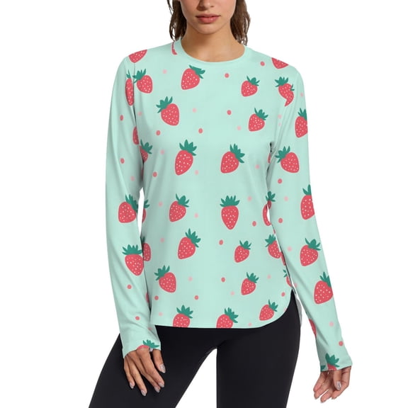 FORMRS Womens Long Sleeve Shirts UPF 50 Sun Protection Quick Dry Fishing Hiking Tops, Size S-2XL, Green Strawberry