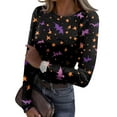 thumbnail image 2 of Women's Halloween Rib Knit Tops Plus Size V Neck Ribbed Long Sleeve Halloween Shirts Funny Pumpkin Baw Print Slim Fitted Tees, 2 of 3
