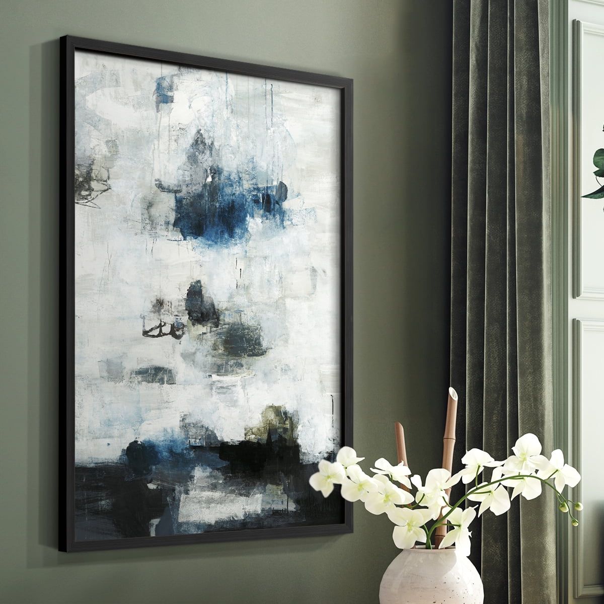 Black & Blue Framed Print in Black Solid Wood Framed Print No Nail Hanging