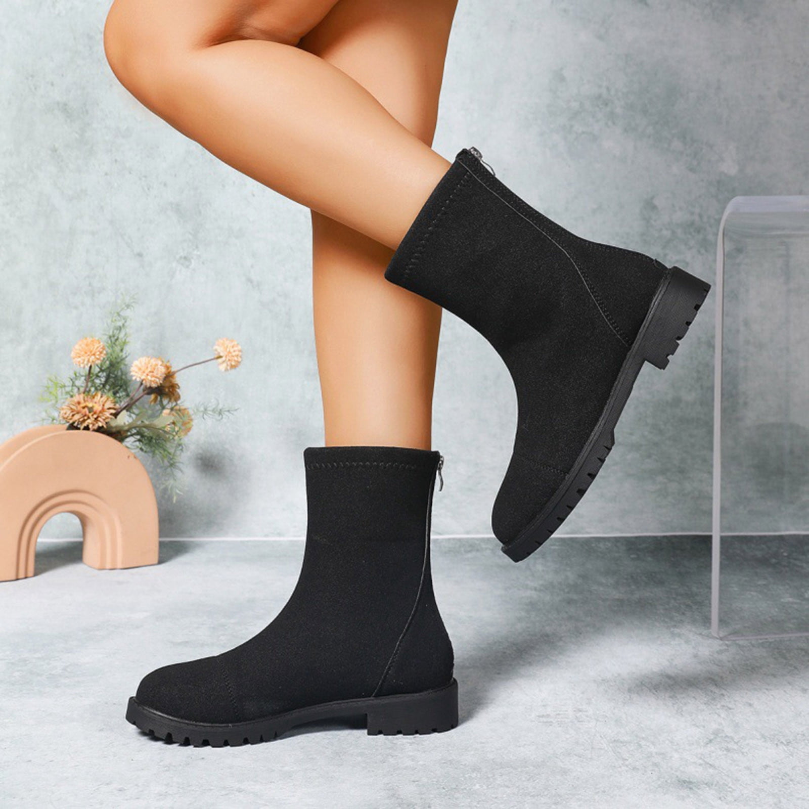 Women Mid Calf Rain Boots Waterproof Rubber Boots Garden Boots Waterproof Garden Shoes Anti-Slipping Fashion Rubber Out Work Rain Shoes