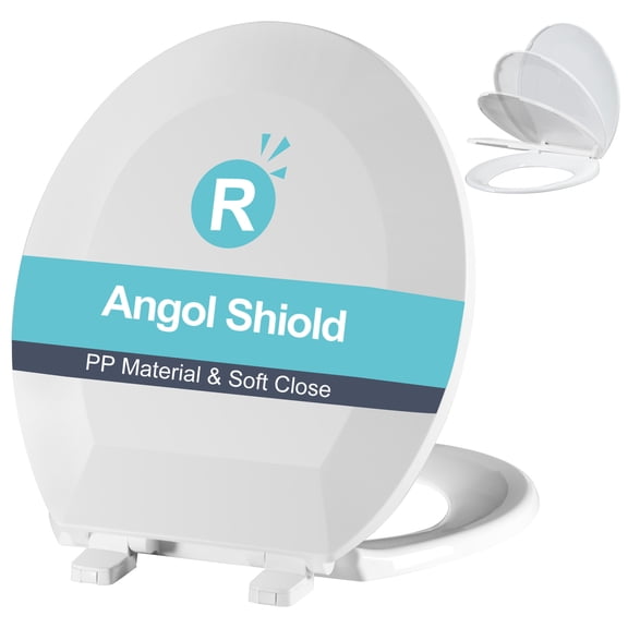 Angol Shiold Round Toilet Seat - Slow Close Hinges, Ergonomic Design with Grip-Tight Bumpers, Safe Easy-Clean PP Material, Fit 16.5" Round, White