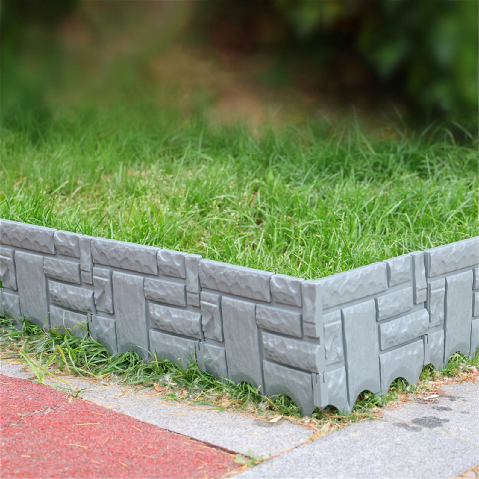 ERTZAE Faux Stone Edging For Landscaping,1Pc Black 10.16X8.66In Stone Brick Garden Edging Border,Decorative Imitation Stone Garden Fence,Plastic Rocks For Landscaping,Artificial Stone Edging