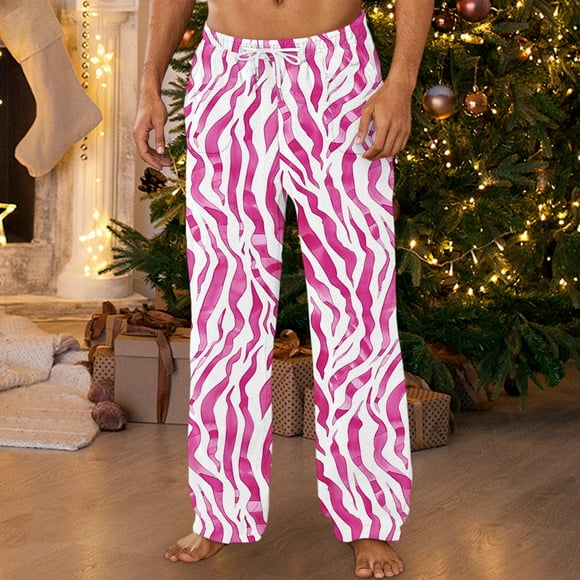 Fankiway Men's Casual Fashion Brushed Warmth Home Pocket Elastic Waist Long Pants for Home Use Pink XL
