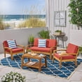 thumbnail image 2 of Parma 4 Piece Outdoor Wood Patio Furniture Chat Set with Water Resistant Cushions, Red, 2 of 9