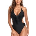 thumbnail image 4 of Lucakuins Bikini de verano de una pieza para mujer, sin mangas, cuello en V, cuello colgante, borlas, natación, verano, playa, traje de baño Lucakuins moda, 4 of 9