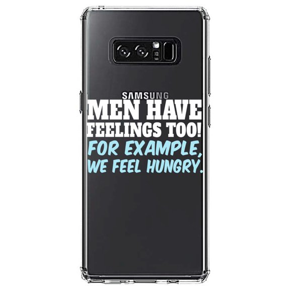DistinctInk Clear Shockproof Hybrid Case for Samsung Galaxy Note 8 - TPU Bumper Acrylic Back Tempered Glass Screen Protector - Men Have Feelings Too - Hunger