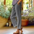 thumbnail image 4 of Women's Drawstring Waist Casual Pants in Breathable Cotton Linen Blend Comfortable Straight Leg Long Trousers, 4 of 4