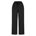thumbnail image 6 of Summer Women's Pants Under $8 Pants Cotton and Linen Casual Solid Color Drawstring Elastic Waist Long Straigh Pants With Pockets, 6 of 6