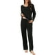 thumbnail image 2 of Conjunto de pijama para mujer INSPIRE CHIC, camiseta de manga larga y pantalones largos con bolsillo, conjunto de dormir de 2 piezas, negro, 2 of 6