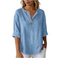 thumbnail image 5 of Womens Rolled Half Sleeve Shirts V Neck Button Down Loose Fitness Tops Casual Flowy Comfy Travel Business Summer T-Shirt, 5 of 5