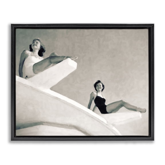 Stupell Industries Eclectic Girls on Diving Boards Black Floating Frame Canvas Art, 21 x 17, by Graffitee Studios