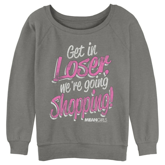 Junior's Mean Girls Distressed Get In Loser Sweatshirt Gray Heather X Large