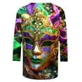 thumbnail image 4 of Ashosteey 2024 Mardi Gras Shirt for Women Carnival Themed Outfit Party Tee Mask Graphic 3/4 Sleeve Tunic Tops Crewneck Parade Blouse Tshirt, 4 of 5
