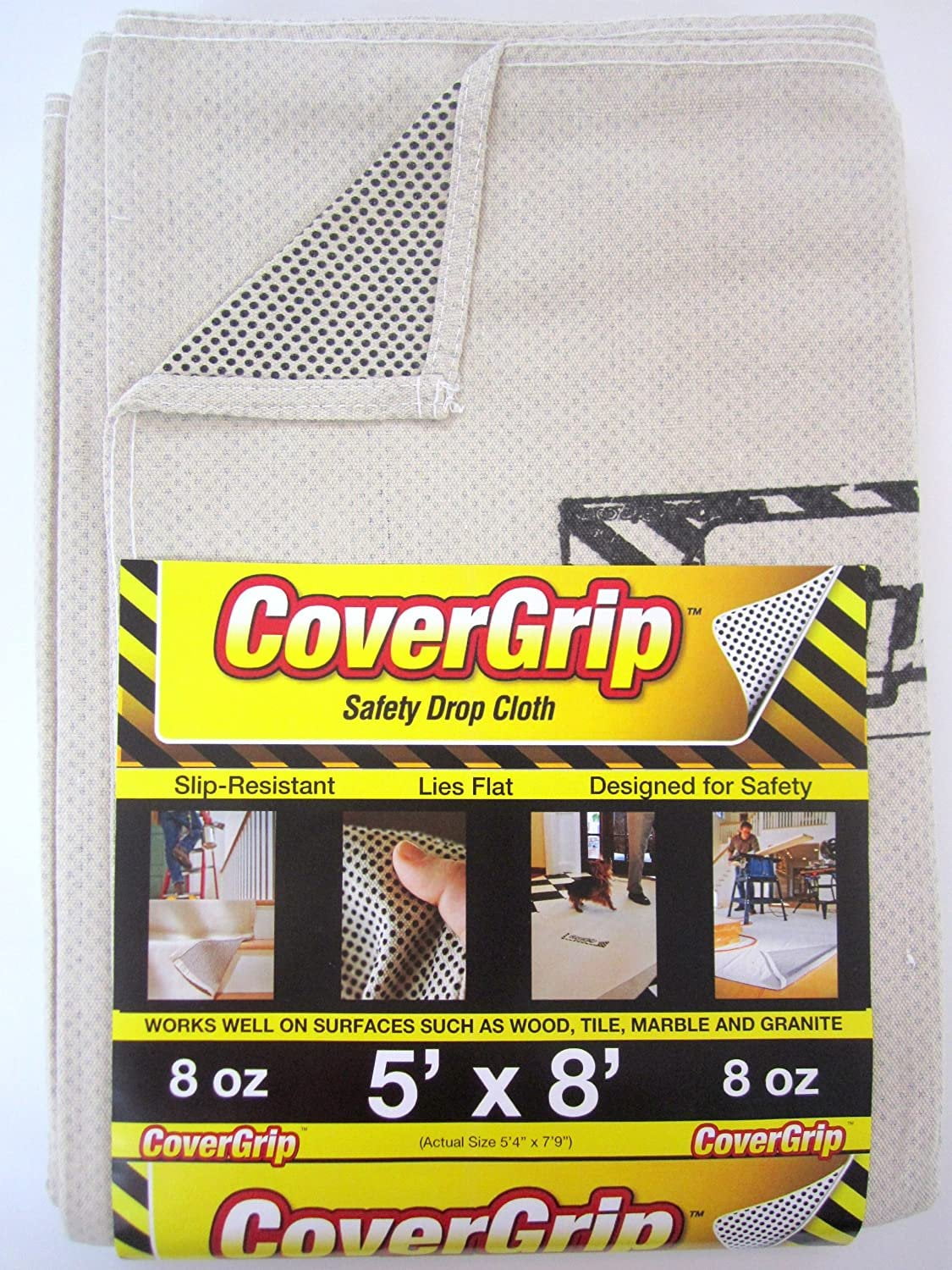 CoverGrip 8 oz Canvas Safety Drop Cloth, 5' x 8'