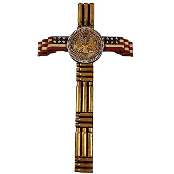 Urbalabs Western 17 Inch Wall Cross Coupled With Flag And Casings Wall Hanging Cross Country Wall Decor Room Decoration Office Church Home (Army Casings)
