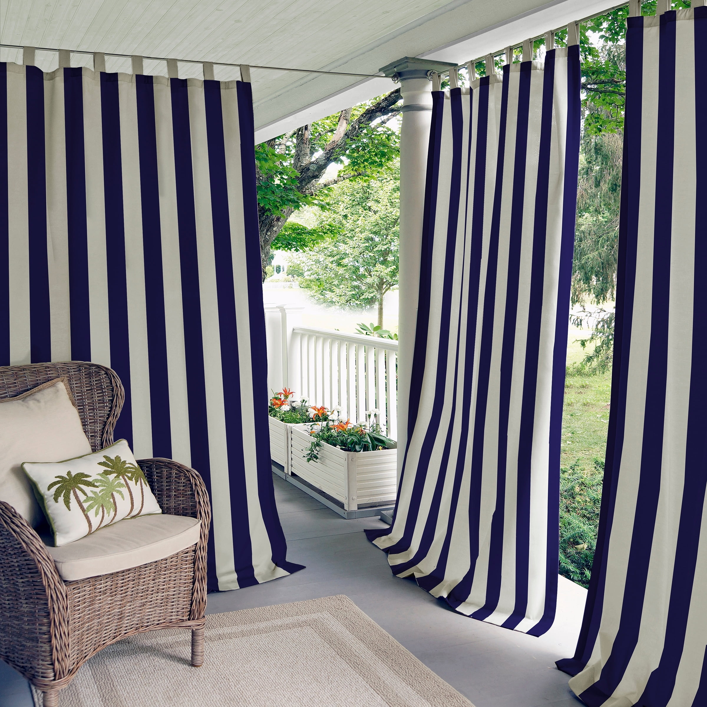 Elrene  Highland Stripe Indoor/ Outdoor Single Curtain Panel Natural 84 Inches