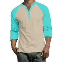 Resicozy 2025 Henley Shirts for Men Raglan 3/4 Sleeve Vintage Baseball T-Shirts Fall Casual Loose Fit Sport Athletic Tee Tops Cyan 3XL