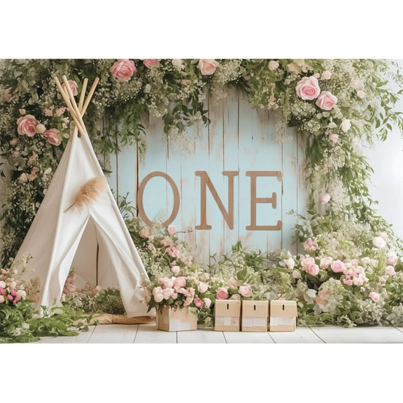Woodland 1st Birthday Backdrop for Girls Pink Floral Wild One Birthday Photography Background Sweet Girl First Birthday Party Decorations Banner Cake Smash Photo Booth Props