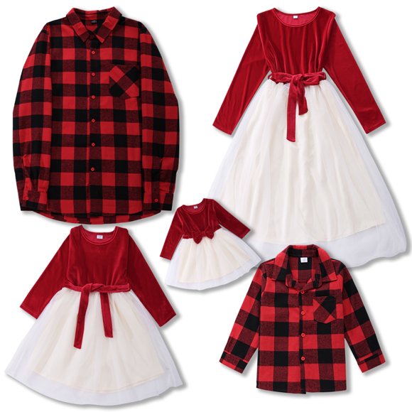 Tenues Assorties pour la Famille Manches Longues Renne de Noël à Carreaux Ensemble Familial Vêtements de Nuit pour Enfants Tenue d'Intérieur