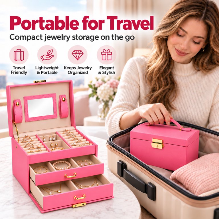 JoyStone 3-Layer Leather Jewelry Box with Lock photo 8