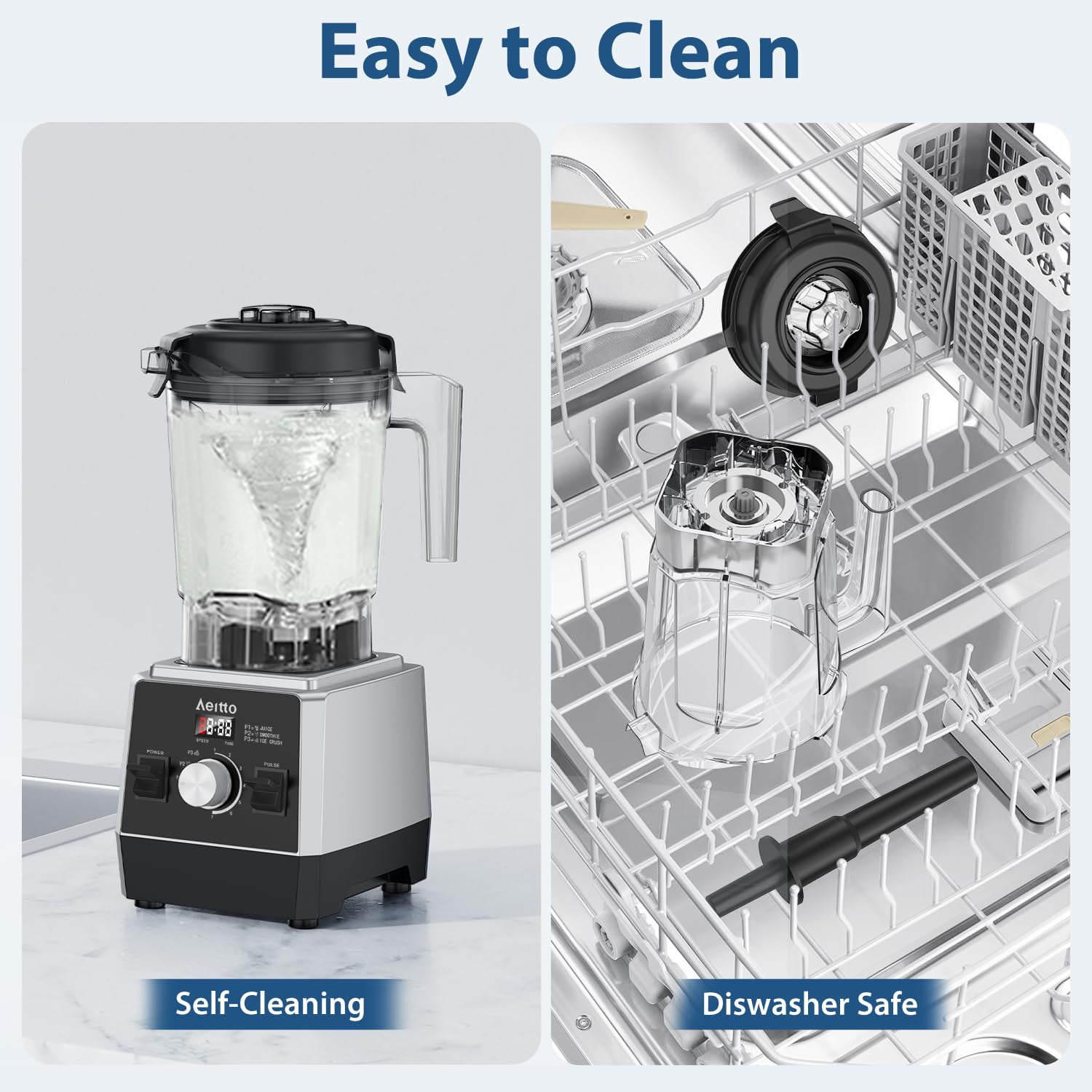 Aeitto Blender for Kitchen,68oz 1800W Smart Blender for Smoothies withStainless Steel 6-Blade,7 Preset Programs,Digital Timer & Custom Speed Control