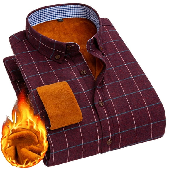 Levmjia Men's Plaid Flannel Shirt Thermal Lined Cotton Top Button Down Collar Long Sleeve No Pocket Casual Wear Winter Warm Layering Piece M-4XL