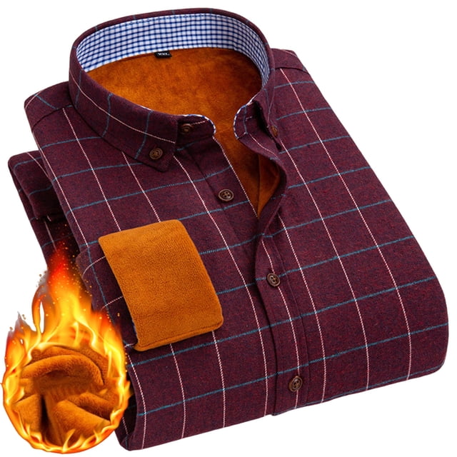 Chemises pour Hommes Décontractées Patchwork à Carreaux Col Rabattu Bouton Polaire Chaud