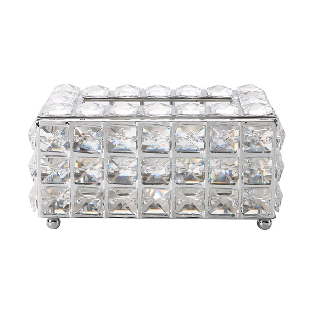 Caja de pañuelos de cristal Rectangular Caja de pañuelos decorativa Soporte de pañuelos brillantes S CACAGOO Silver